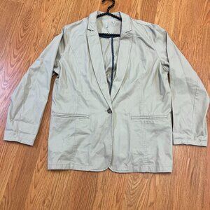 Khaki Blazer Jacket Women's Lightweight Measured Fits L/XL 23" Pit to Pit, 28" L